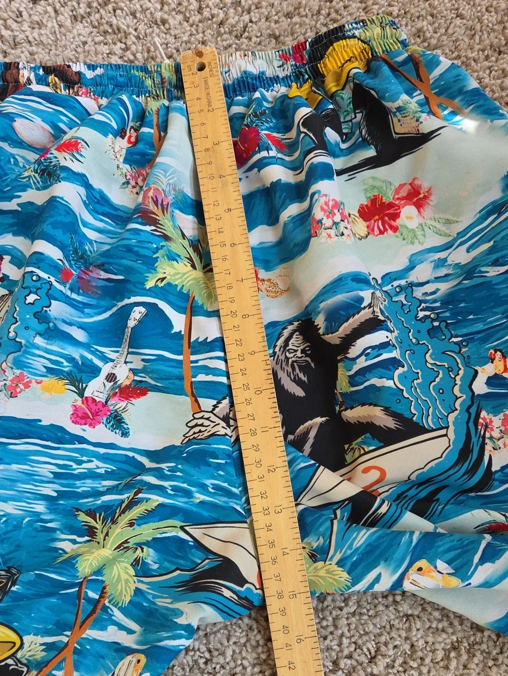 Boys Swim Trunks Hawaiian Island With Sasquatch Bigfoot Pattern Size Large